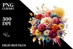 bouquet Gold Foil Abstract, Colorful Splash Zinnia | Product Image 1