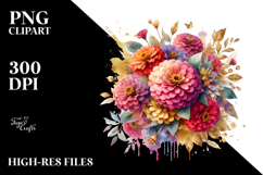 bouquet Gold Foil Abstract, Colorful Splash Zinnia | Product Image 2