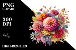 bouquet Gold Foil Abstract, Colorful Splash Zinnia | Product Image 2