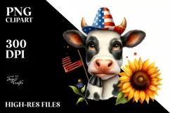 Colorful Cow Portrait, Party Hat | Sublimation | Clipart Product Image 1