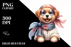 Funny Cute Puppy Smiling Silk Scarf Sunglasses Clipart Product Image 3