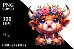 Highland Cow with Flower Crown PNG Product Image 2