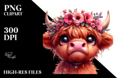 Highland Cow with Flower Crown PNG Product Image 2
