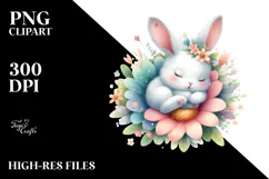 Colorful Baby Bunny Sleeping Flower | Sublimation | Clipart Product Image 2