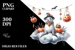 Watercolor Seal Dressed for Halloween Sitting on Cloud PNG Product Image 2