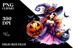 Vibrant Halloween Witch with Pumpkin | Clipart Product Image 1