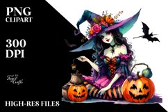 Vibrant Halloween Witch with Pumpkin | Clipart Product Image 3