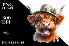 Cow Excited Sun Hat Cow Portrait | Clipart Product Image 1