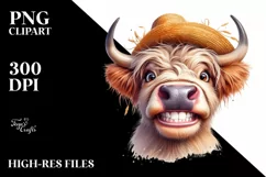 Cow Excited Sun Hat Cow Portrait | Clipart Product Image 1
