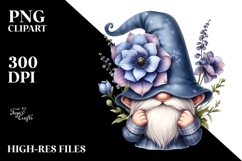 Cute Gnome with Delphinium Floral Ornament PNG Product Image 2