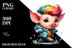Contempt Pig with Cool Haircut, Raincoat Theme, PNG Product Image 1