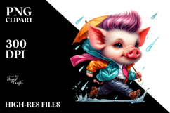 Contempt Pig with Cool Haircut, Raincoat Theme, PNG Product Image 2