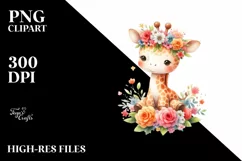 Cartoon-Style Giraffe with Flower Crown | Clipart Product Image 1