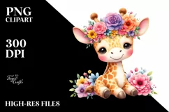 Cartoon-Style Giraffe with Flower Crown | Clipart Product Image 1