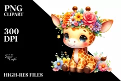 Cartoon-Style Giraffe, Flower Crown, Clipart Product Image 3