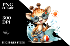 Energetic Giraffe Dressed for the Beach PNG Product Image 2