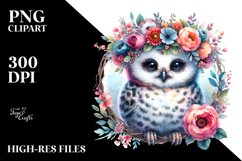 Vibrant Baby Owl Floral Wreath Clipart Product Image 3