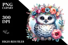 Vibrant Baby Owl Floral Wreath Clipart Product Image 3