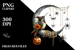 Watercolor Hummingbird Dressed for Halloween Sitting on Moon Product Image 2