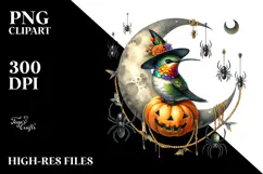Watercolor Hummingbird Dressed for Halloween Sitting on Moon Product Image 2