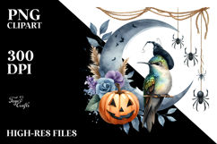 Watercolor Hummingbird Dressed for Halloween Sitting on Moon Product Image 2