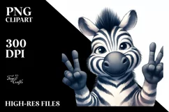 Funny Cute Zebra Portrait Smiling Victory Sign Watercolor Product Image 1
