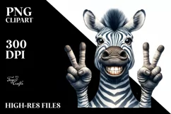 Funny Cute Zebra Portrait Smiling Victory Sign Watercolor Product Image 3