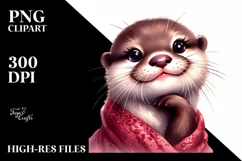 Funny Cute Otter Smiling Diva Look Watercolor Clipart Product Image 3