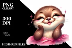 Funny Cute Otter Smiling Diva Look Watercolor Clipart Product Image 3