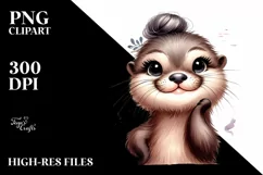 Funny Cute Otter Smiling Diva Look Watercolor Clipart Product Image 1