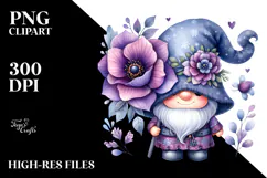 Cute Gnome with Violet Floral Ornament PNG Product Image 2