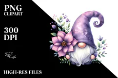 Cute Gnome with Violet Floral Ornament PNG Product Image 2