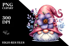 Cute Gnome with Violet Floral Ornament PNG Product Image 2