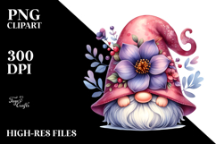 Cute Gnome with Violet Floral Ornament PNG Product Image 2