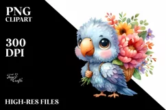 Cute Baby Parrot, Flower Bouquet, Clipart Product Image 3