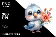 Cute Baby Parrot, Flower Bouquet, Clipart Product Image 3