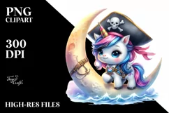 Cute Baby Unicorn Pirate on Moon | Sublimation | Clipart Product Image 3