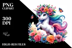 Cute Unicorn Dancing Floral Wreath PNG Product Image 3