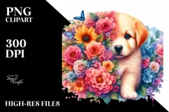 Whimsical Flowers, Puppy | Sublimation | Clipart Product Image 1