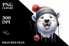 Funny Cute Polar Bear Portrait Smiling Tongue Out Watercolor Product Image 3