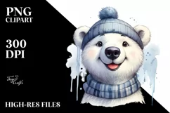 Funny Cute Polar Bear Portrait Smiling Tongue Out Watercolor Product Image 3