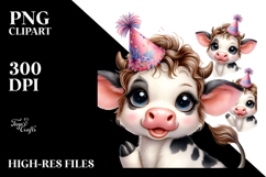 Cute Baby Cow with Party Hat PNG Product Image 2
