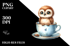 Funny Baby Owl in Teacup | Watercolor Clipart Product Image 2