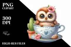 Funny Baby Owl in Teacup | Sublimation Clipart Product Image 3