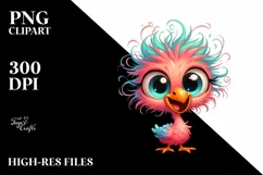 Colorful Crazy Looking Small Baby Flamingo Clipart Product Image 1