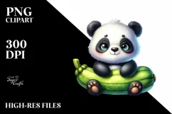 Whimsical Baby Panda with Zucchini | Sublimation | PNG Product Image 1