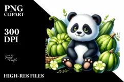 Whimsical Baby Panda with Zucchini | Sublimation | PNG Product Image 1