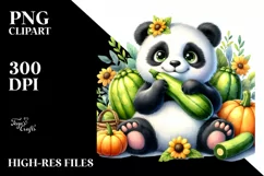Whimsical Baby Panda with Zucchini | Sublimation | PNG Product Image 3