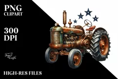 Vintage Rusty Tractor with Stars Watercolor Clipart Product Image 3