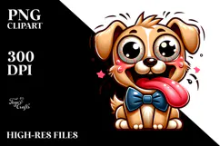 Cute Dog with Bow Tie, Playful PNG Product Image 2